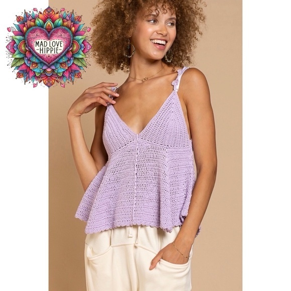 POL Tops - POL Lavender Sleeveless V Neck Knit Babydoll Top